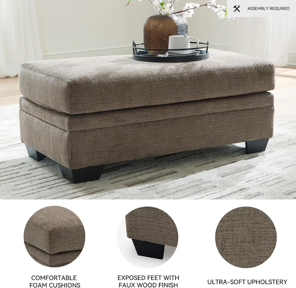 Signature Design by Ashley Stonemeade Upholstered Ottoman, Oversized Contemporary Footrest, 100% Polyester Chenille, Ideal for Living Room Seating, Nutmeg Brown, 44" W