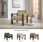 Signature Design by Ashley Adlanlock Contemporary Faux Leather Accent Chair with Wood Frame, Light Brown