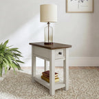 Signature Design by Ashley Bolanburg Chairside End Table With Charging Station, Two-Tone Wood Accent Table With Drawer Storage, Plank Top Design for Living Room or Bedroom, Antique White