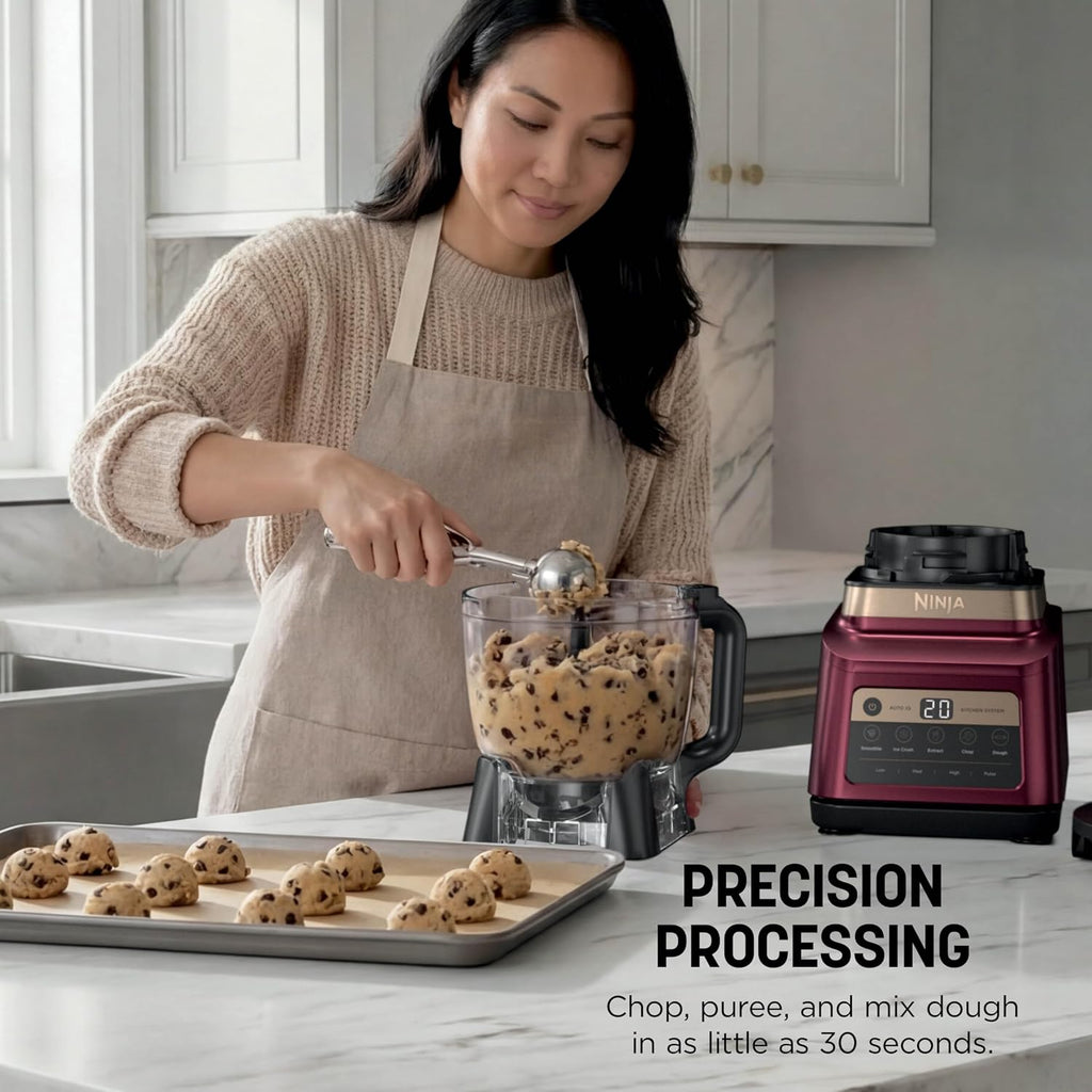 Ninja Professional Plus Kitchen System Premier | 3-in-1 System I Food Processor, Blender, Mixer, Vegetable Chopper | Auto IQ Tech I 1400W | 72oz Pitcher, 64oz Bowl, 2 To-Go Cups | Red | BN801RD1BRN