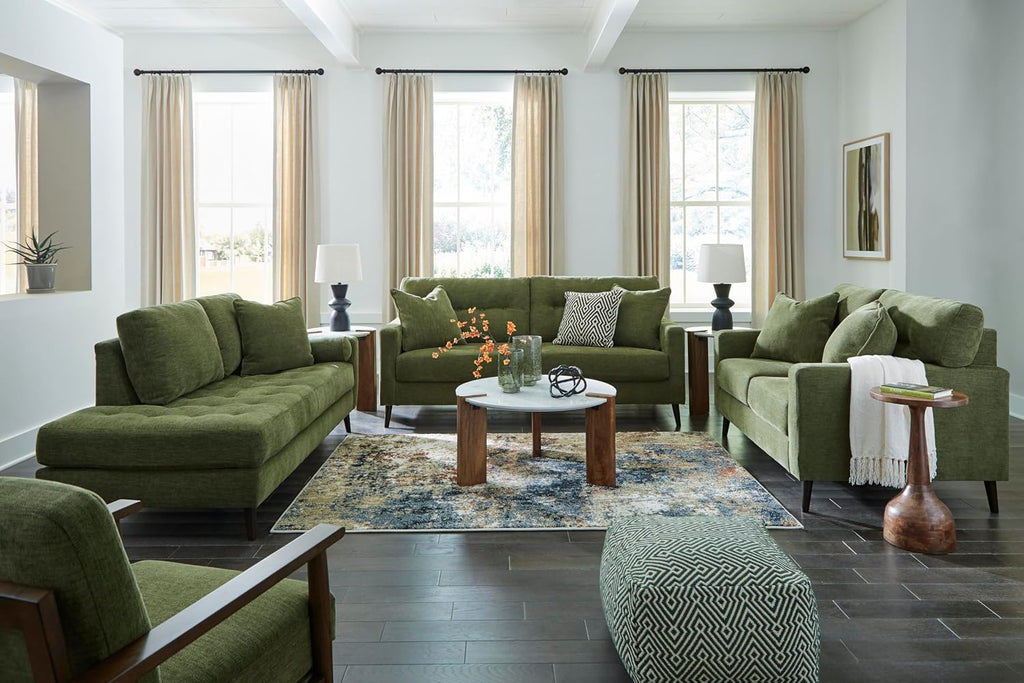 Signature Design by Ashley Bixler Sofa, No Assembly Required, Olive Green Chenille Upholstered 3-Seater Couch, Anti-Sag Platform Foundation, Button-Tufted Back, Living Room Furniture, 79 Inches