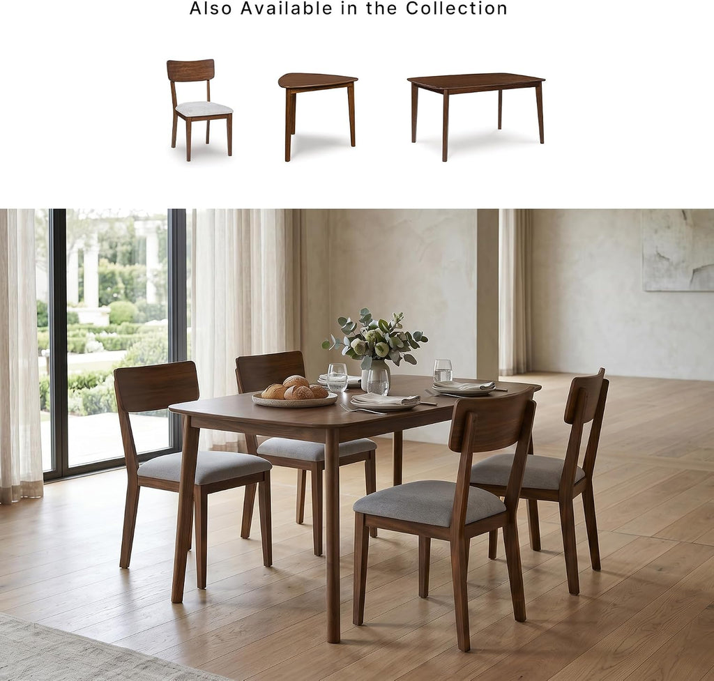 Signature Design by Ashley Allstream Mid-Century Modern Dining Table and Chairs Set with Cushioned Seat, Set of 5, Brown & Gray