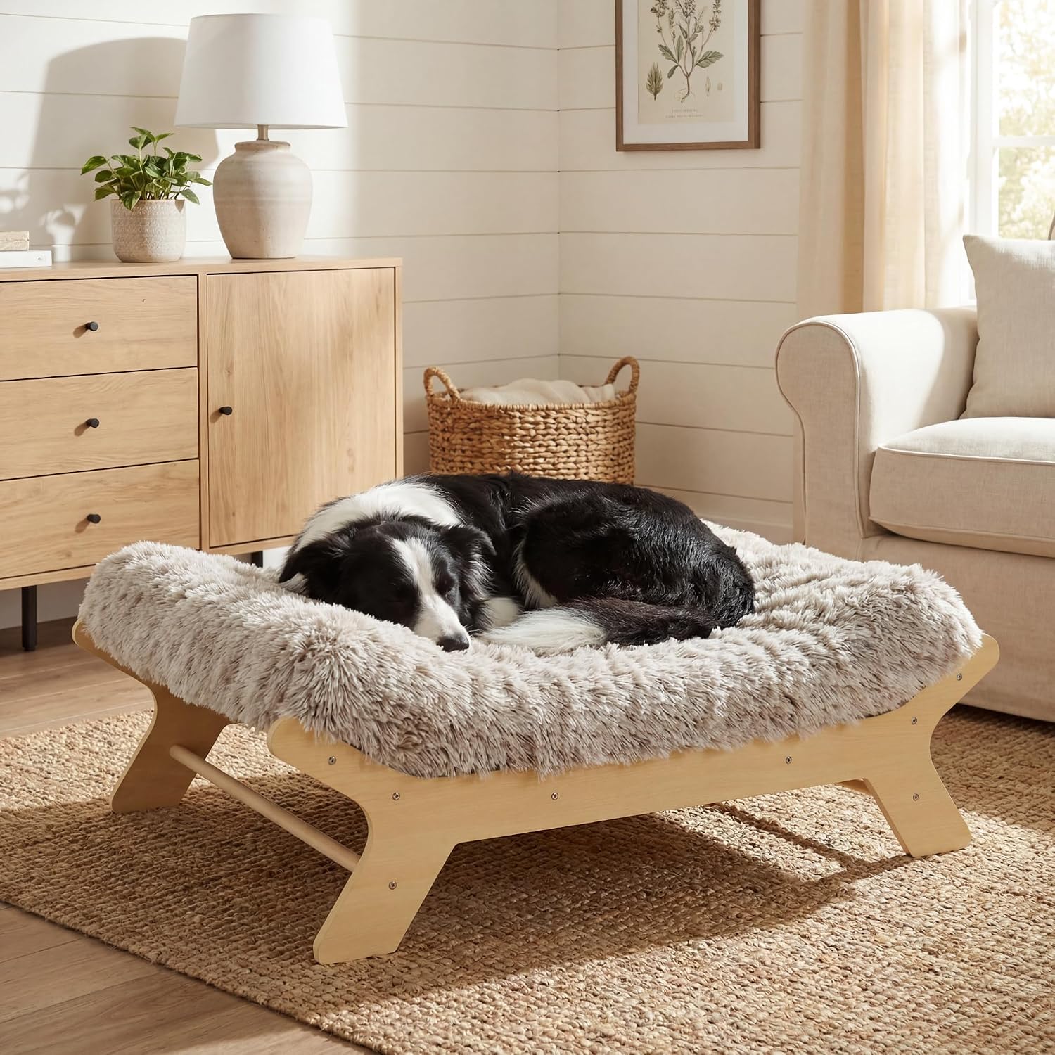 Muihood Elevated Wooden Dog Bed with Foam Mattress, Walnut, X-Large | Raised Dog Bed with Washable Cover, Supportive Foam Mattress, Perfect for X-Large Dogs and Indoor Living