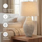 Signature Design by Ashley Layal Modern Table Lamp, Textured Paper Composite Base, Modified Drum Shade, 3-Way Switch Lighting for Living Room or Bedroom, 16 Inch Diameter, Beige