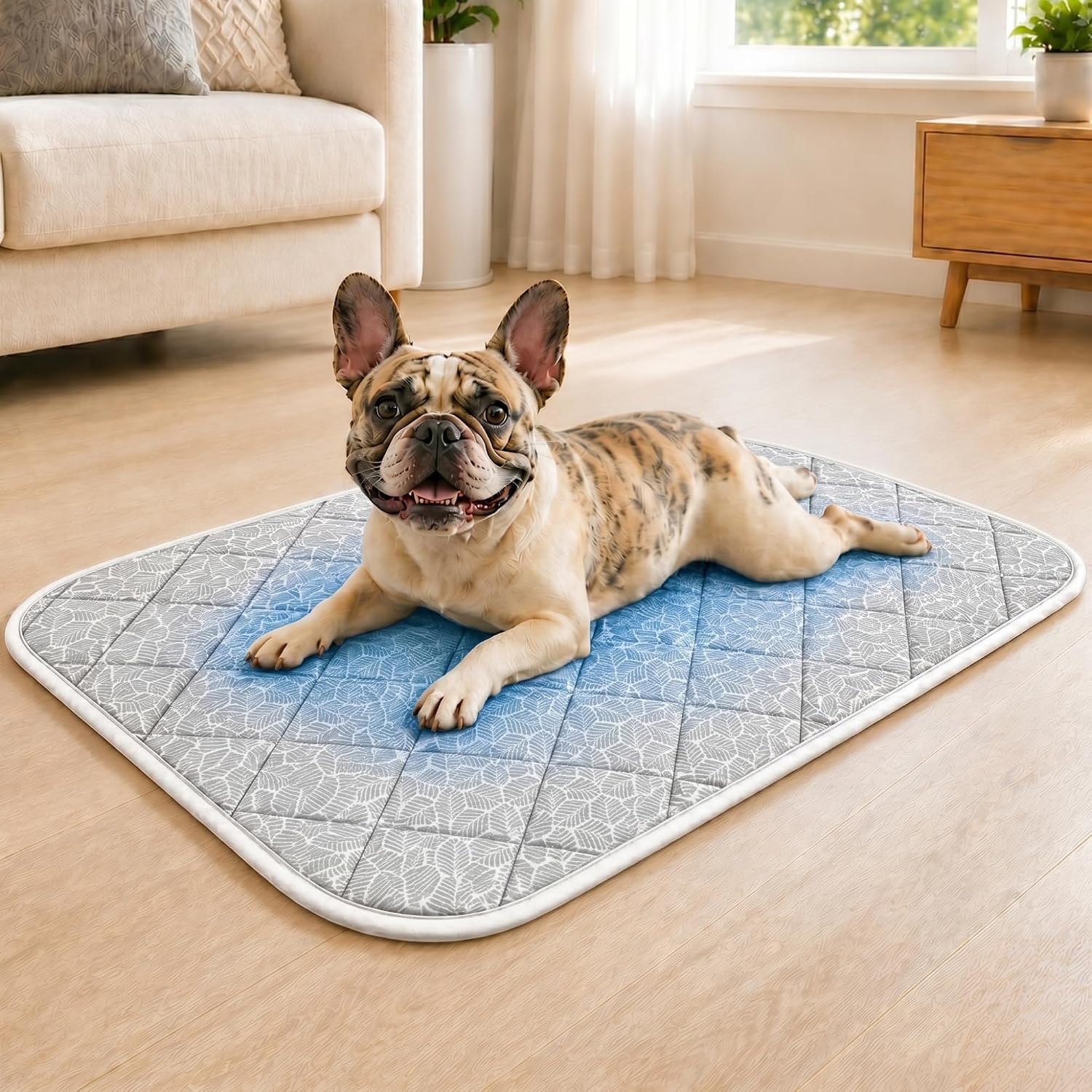Cooling Mat for Dogs XL 44"x32" – Color-Changing Q-Max>0.5 Cooling Pad for Large Dogs – Machine Washable Waterproof Non-Slip Indoor & Outdoor Use – No Gel No Water No Electricity