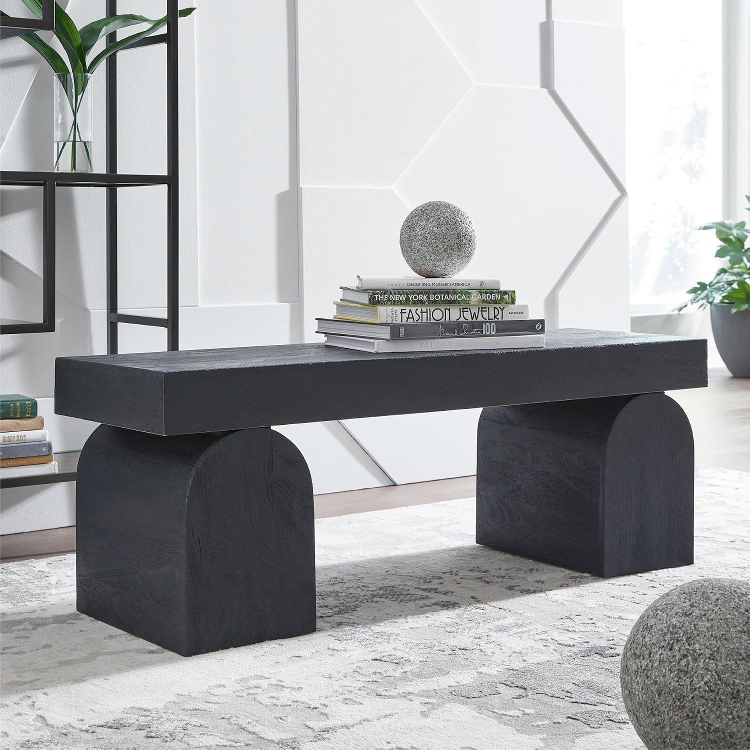 Signature Design by Ashley Holgrove Contemporary Accent Bench with Oversized Legs and for Living-Room, Home-Office or Entryway Use, Black