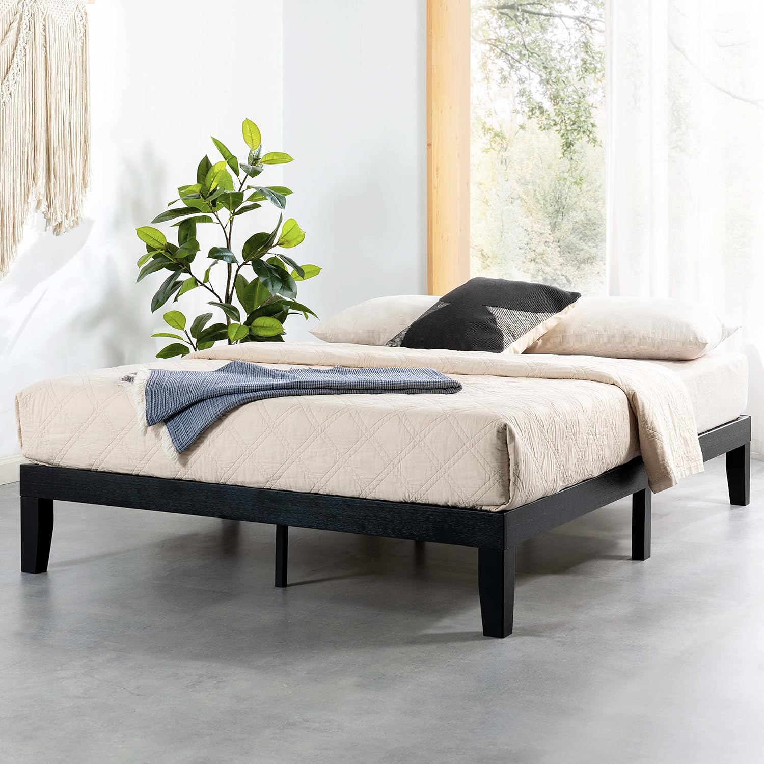 Mellow Naturalista Classic - 12 Inch Solid Wood Platform Bed with Wooden Slats, No Box Spring Needed, Easy Assembly, Queen, Pine