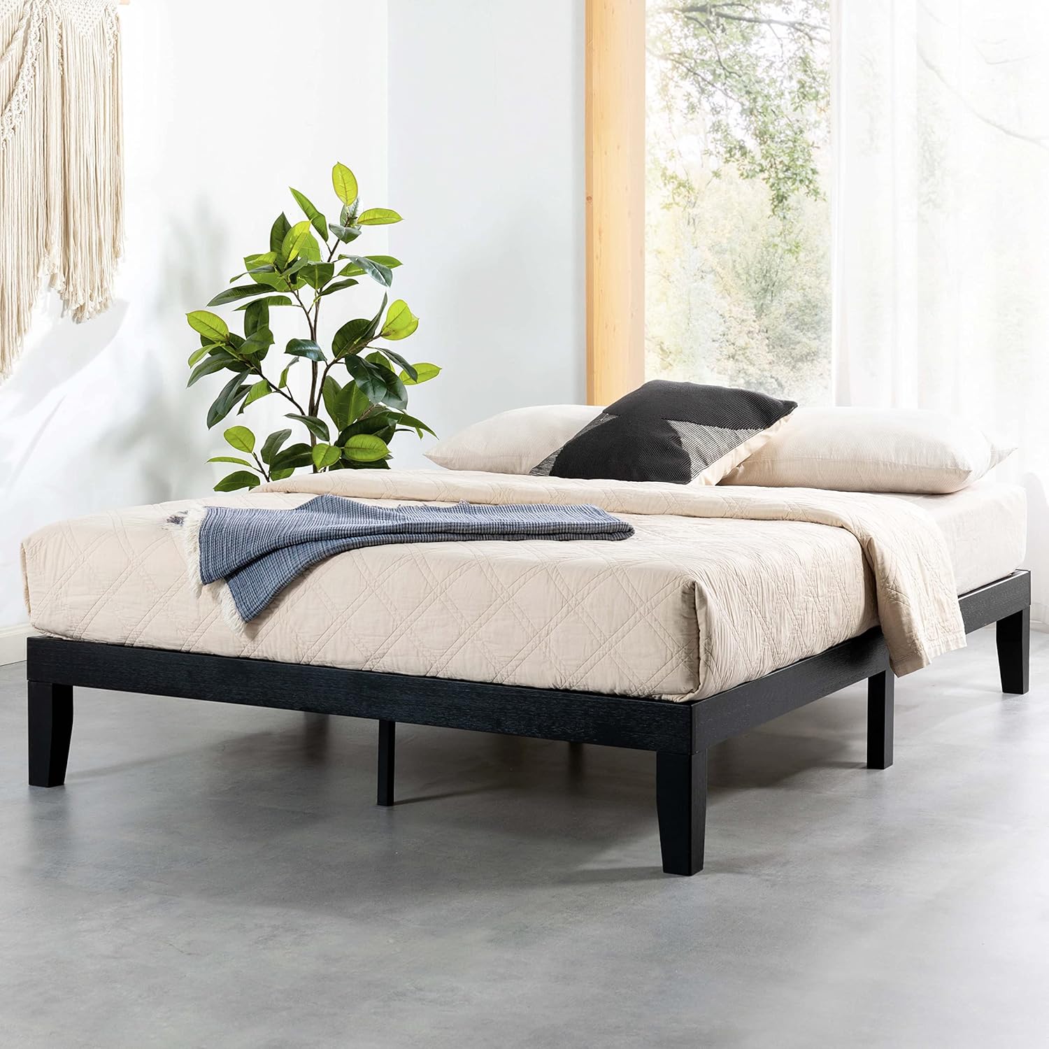 Mellow Naturalista Classic - 12 Inch Solid Wood Platform Bed with Wooden Slats, No Box Spring Needed, Easy Assembly, Queen, Pine