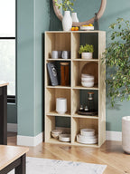 Signature Design by Ashley Piperton 8 Cube Storage Organizer, Natural Finish Over Replicated Ash Wood Grain, Vertical Floor Mount Cubbies for Living Room or Home Office, Light Brown