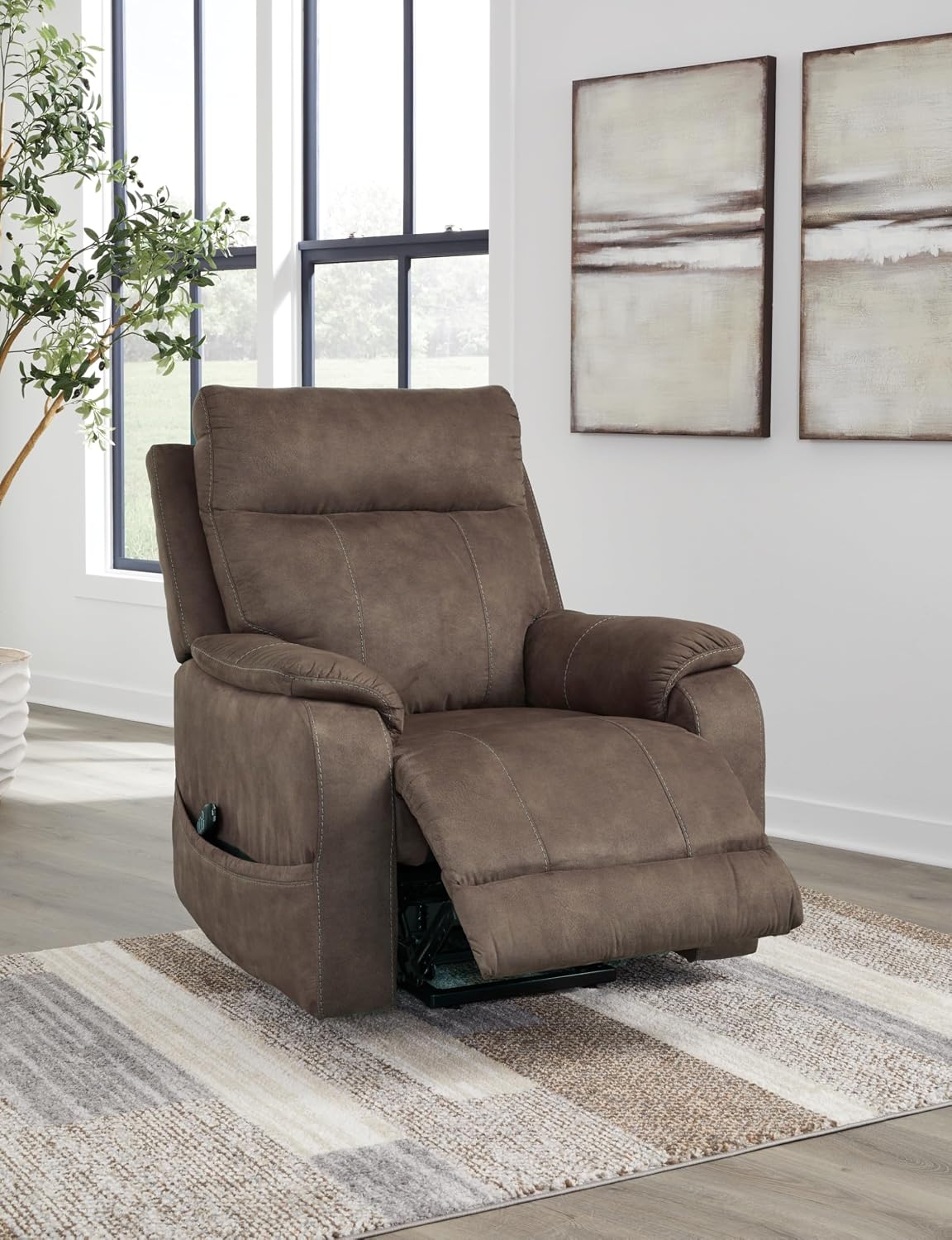 Signature Design by Ashley Crestmeade Modern Dual Motor Power Lift Recliner with Adjustable Backrest, USB Ports, Heat and Massage Function, Dark Brown