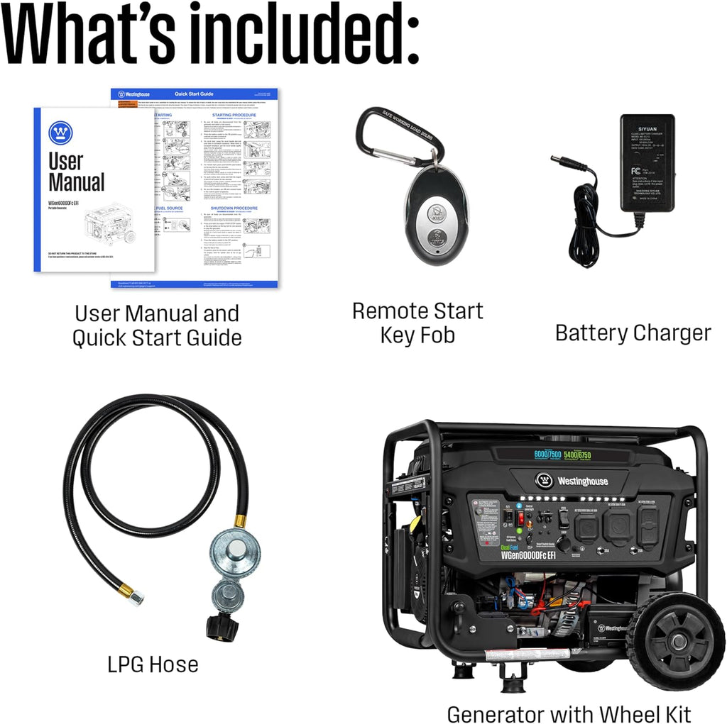 Westinghouse 7500 Peak Watt EFI Dual Fuel Home Backup Portable Generator, Remote Electric Start, Transfer Switch Ready, Gas and Propane Powered, CO Sensor, CARB Compliant