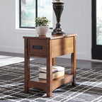 Signature Design by Ashley Breegin End Table With Drawer and Shelf, Mission-Style, Veneers and Wood Construction for Living Rooms and Bedrooms, 13' x 22'