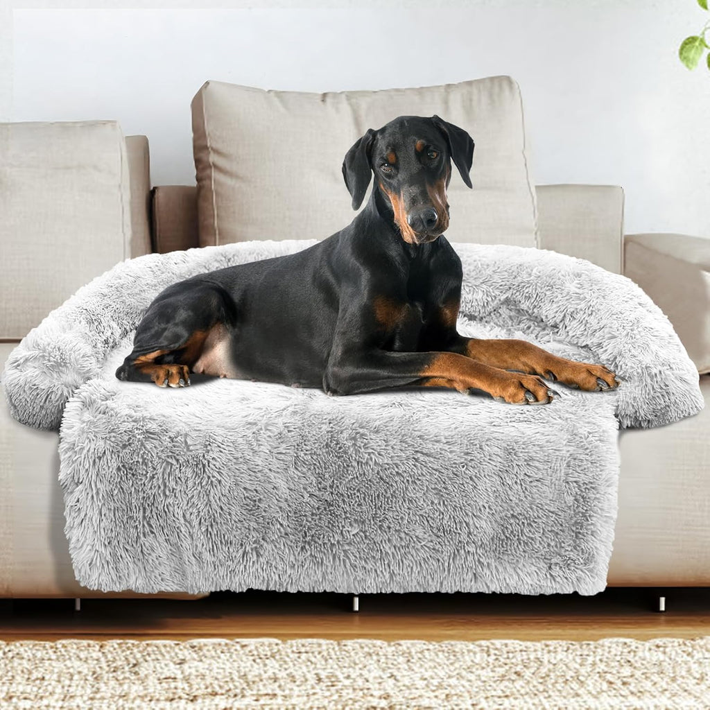 GGIB Cooling Dog Bed Mat with Bolster Pillow Washable Dog Couch Cover Breathable Summer Pet Couch Bed Protector Indoor(Large, Cooling Grey)