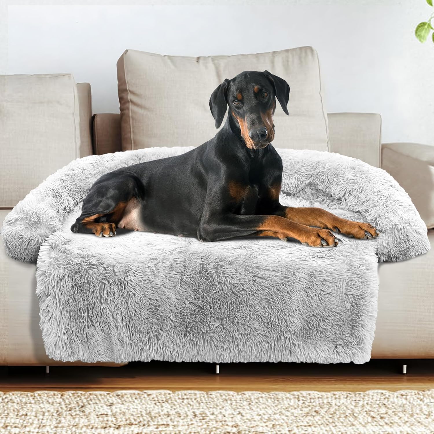 GGIB Cooling Dog Bed Mat with Bolster Pillow Washable Dog Couch Cover Breathable Summer Pet Couch Bed Protector Indoor(Large, Cooling Grey)