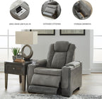 Signature Design by Ashley Next-Gen DuraPella Power Recliner with Adjustable Headrest, Storage Armrests, Wireless & USB Charging, Faux Leather, 2-Tone Gray