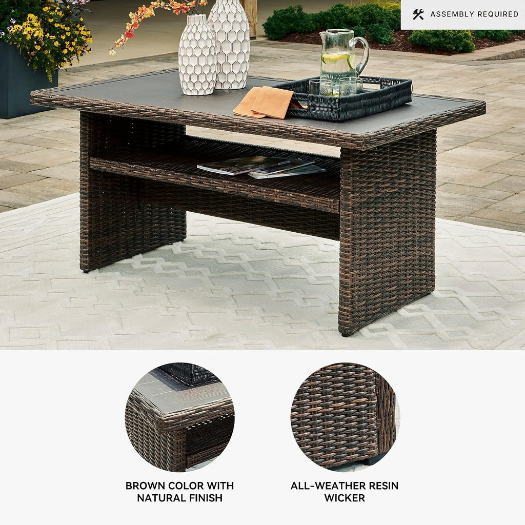 Signature Design by Ashley Brook Ranch Casual Outdoor Multi-use Table with 1 Fixed Shelf, Dark Brown & Gray