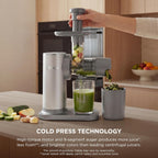 Ninja NeverClog Cold Press Juicer | Powerful Electric Slow Masticating Juicer with Pulp Control | XL Capacity | 24 oz. Juice Jug & 36 oz. Pulp Container | Dishwasher Safe | Gray | 150W | JC151SL