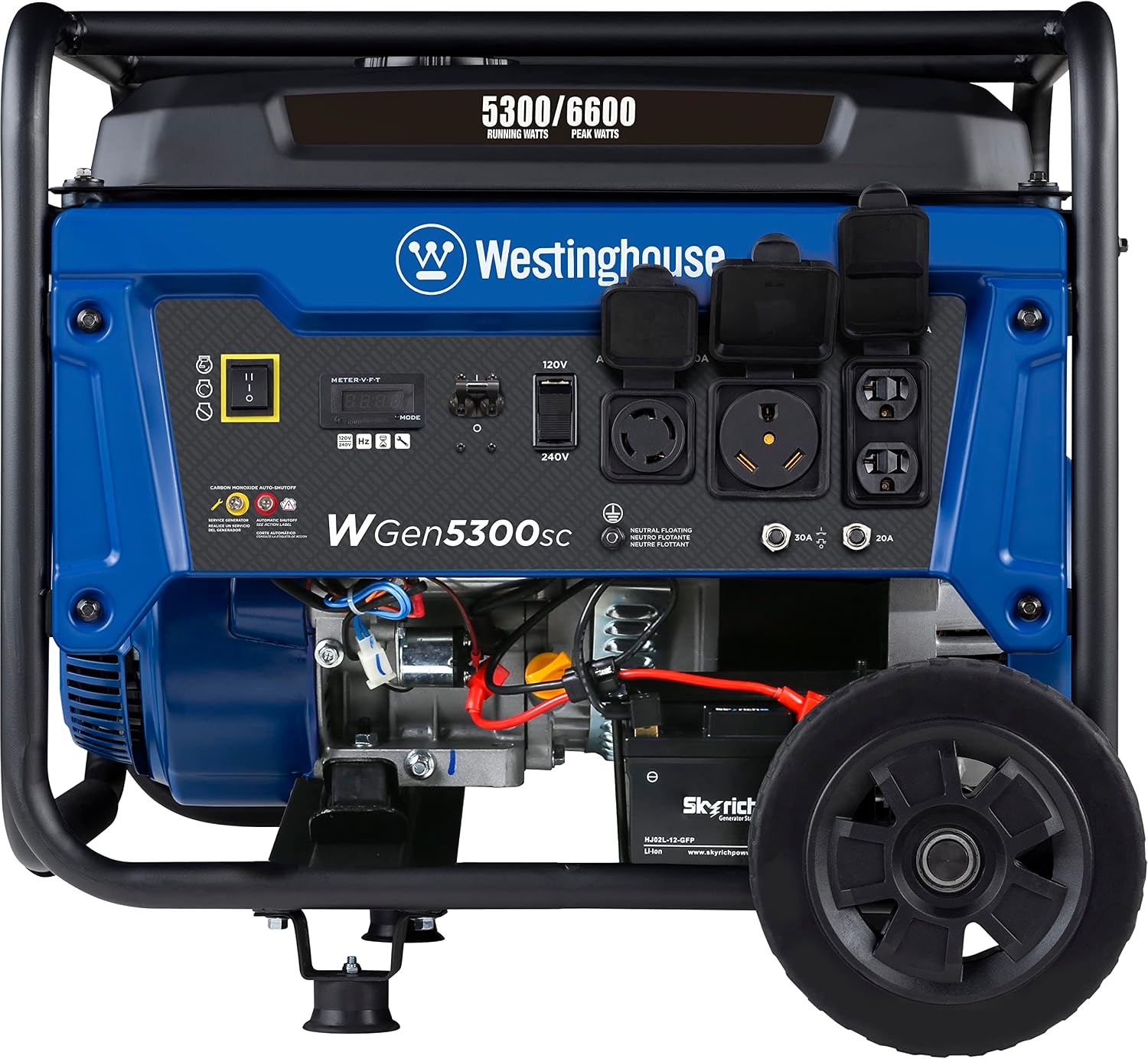 Westinghouse 6600 Watt Home Backup Portable Generator, Electric Start, Transfer Switch Ready 30A Outlet, RV Ready 30A Outlet, CO Sensor