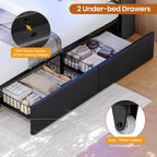 DICTAC Twin Bed Frames with Storage Headboard and 2 Large Drawers, Gaming Bed with RGB Lights and Charging Station, Leather Upholstered Platform Bed, Esports-Style Bed, No Box Spring Needed, Black