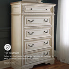 Signature Design by Ashley Realyn French Country 5 Drawer Chest, Tipover Restraint Device, 2-tone Finish, Wood, 40.13" W x 18.13" D x 58.13" H, Chipped White