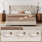 Yaheetech Queen Bed Frame Upholstered Platform Bed/Wooden Slat Support/Tufted Headboard with Wing Side/Mattress Foundation/No Box Spring Needed,Beige Queen