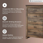 Signature Design by Ashley Trinell Rustic 5 Drawer Chest of Drawers with Nailhead Trim, Warm Brown