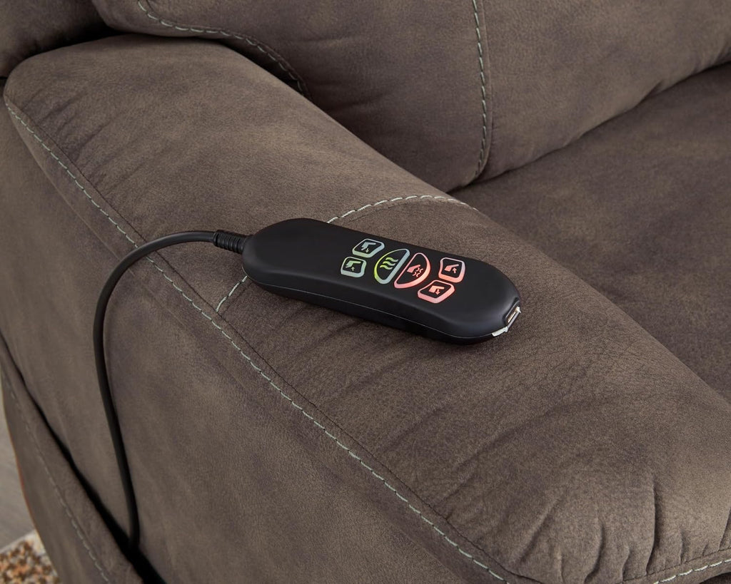 Signature Design by Ashley Crestmeade Modern Dual Motor Power Lift Recliner with Adjustable Backrest, USB Ports, Heat and Massage Function, Dark Brown