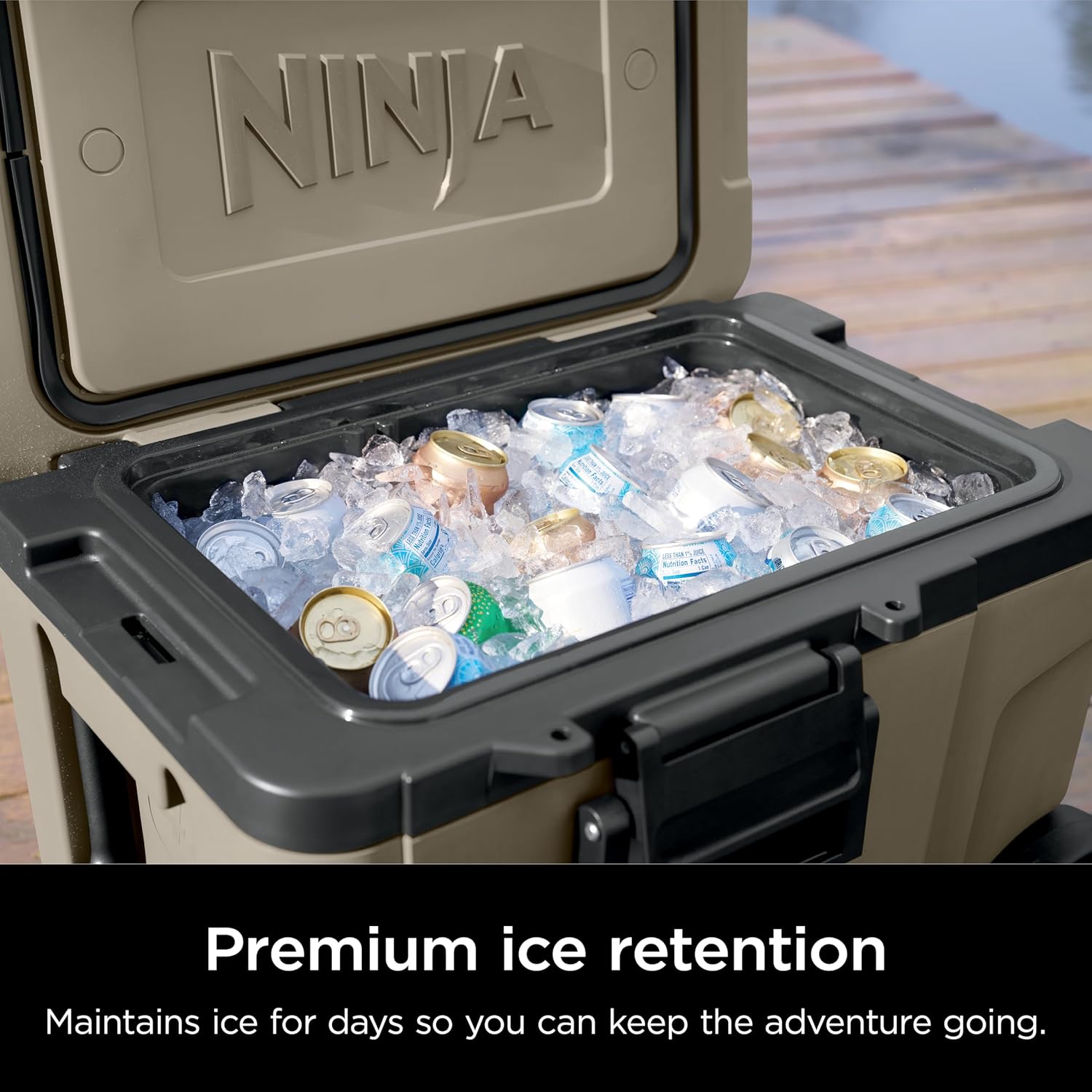 Ninja | Cooler | FrostVault 65QT Cooler with Wheels | Insulated with Temp Dry Storage Drawer | Keeps Ice Cold for Days | for the Beach, Camping, Picnics & More | Birch Beige | FB265CS