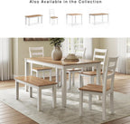 Signature Design by Ashley Gesthaven Casual Modern Dining Room Table Set with 4 Chairs and Bench, Set of 6, Mango Wood, 30.25" Table Height, White & Light Brown