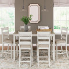 Signature Design by Ashley Skempton 7-Piece Counter Height Dining Table Set for 6, Solid Wood Frames and Acacia Veneer, Cushioned Bar Stools, White and Light Brown