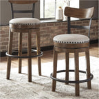 Signature Design by Ashley Valebeck Bar Stool, Rustic Industrial Swivel Barstool With Cushioned Upholstery, Wood & Metal Construction, Kitchen Island Seating, Counter Height, Black