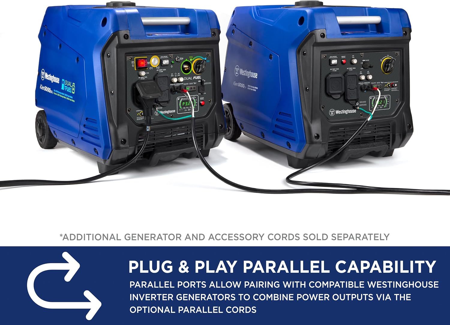 Westinghouse 5000 Peak Watt Super Quiet Portable Inverter Generator, Wheel & Handle Kit, RV Ready 30A Outlet, Gas Powered, CO Sensor, Parallel Capable,Blue