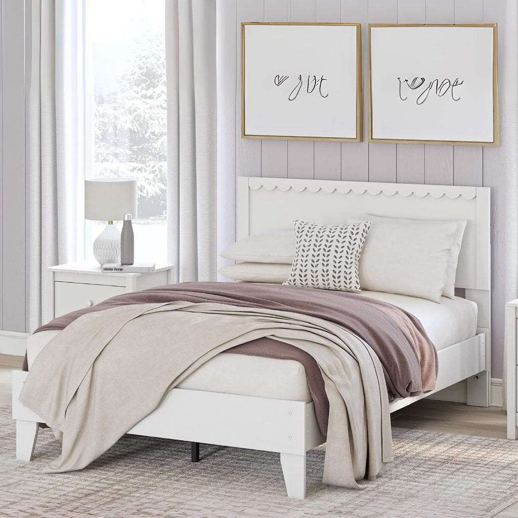 Signature Design by Ashley Hallityn Casual Full Panel Platform Bed, Foundation or Box Spring Not Needed, White
