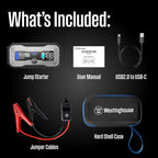 Westinghouse 1500A Portable Jump Starter & USB Power Bank - 12V Car Battery Booster Pack Jump Box for Up to 6.0L Gas & 3.0L Diesel Engines, Bright LED Flashlight, IP65 Rated Waterproof Housing
