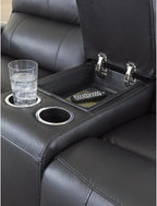 Signature Design by Ashley Glassmere Contemporary Leather Match Reclining Loveseat with Console, 2 Cup Holders and Storage, Black