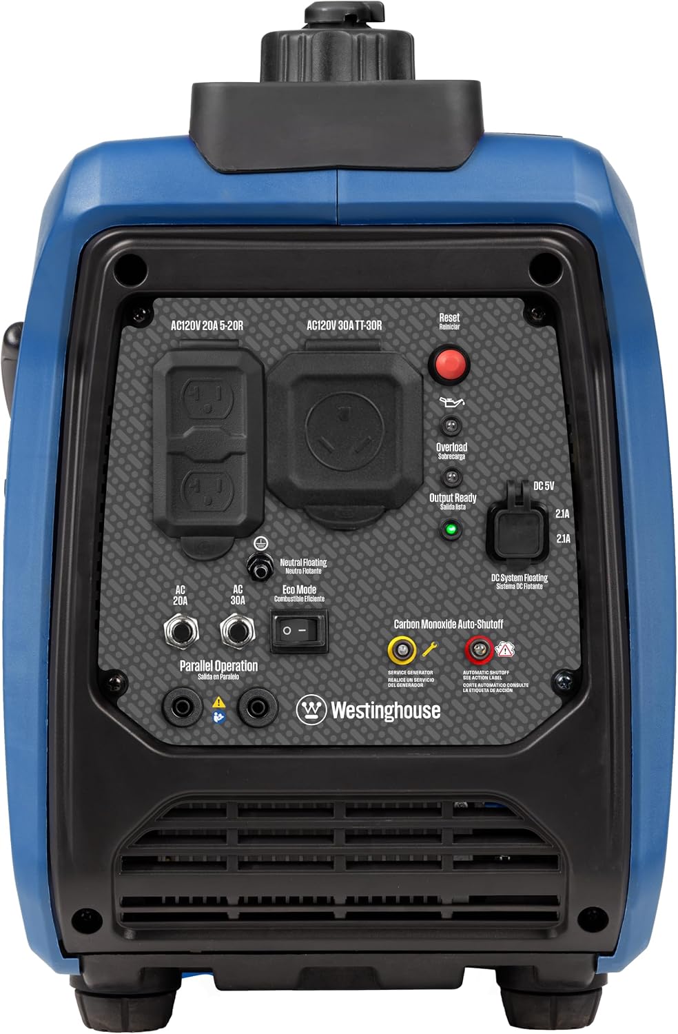 Westinghouse 2550 Peak Watt Super Quiet & Lightweight Portable Inverter Generator, RV Ready 30A Outlet, Gas Powered, CO Sensor, Parallel Capable, Long Run Time,Blue