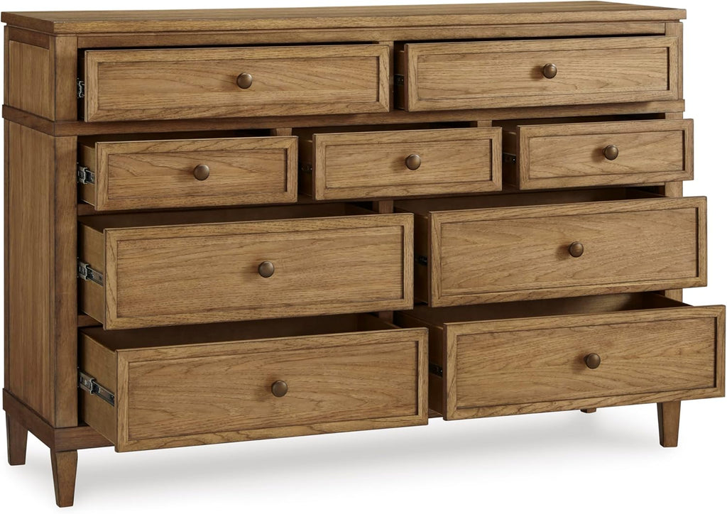 Signature Design by Ashley Sharlance Transitional 9-Drawer Dresser with Felt-Lined Top Drawers, Warm Brown