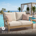 Signature Design by Ashley Clare View Eucalyptus Wood Outdoor Loveseat, Patio Couch with Nuvella Cushions, 56" W x 35" D x 32" H, Beige