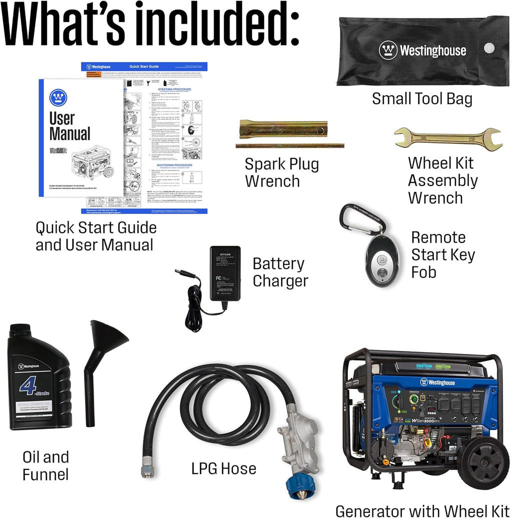 Westinghouse 12500 Peak Watt Dual Fuel Home Backup Portable Generator, Remote Electric Start, Transfer Switch Ready, Gas and Propane Powered, CO Sensor