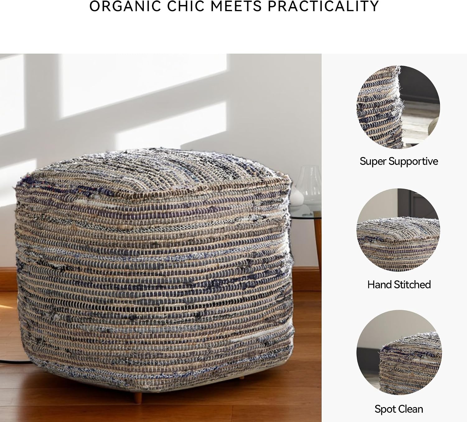 Signature Design by Ashley Absalom Hemp Pouf, 16 x 16 Inches, Multicolored