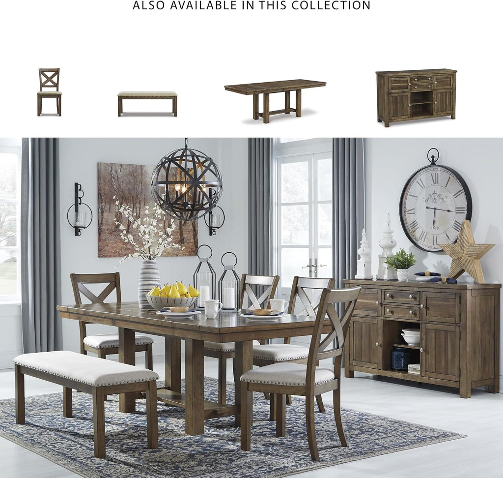 Signature Design by Ashley Moriville Dining Server, Rustic Sideboard Buffet Cabinet, 56" W, Grayish Brown, Storage for Kitchen & Dining Room