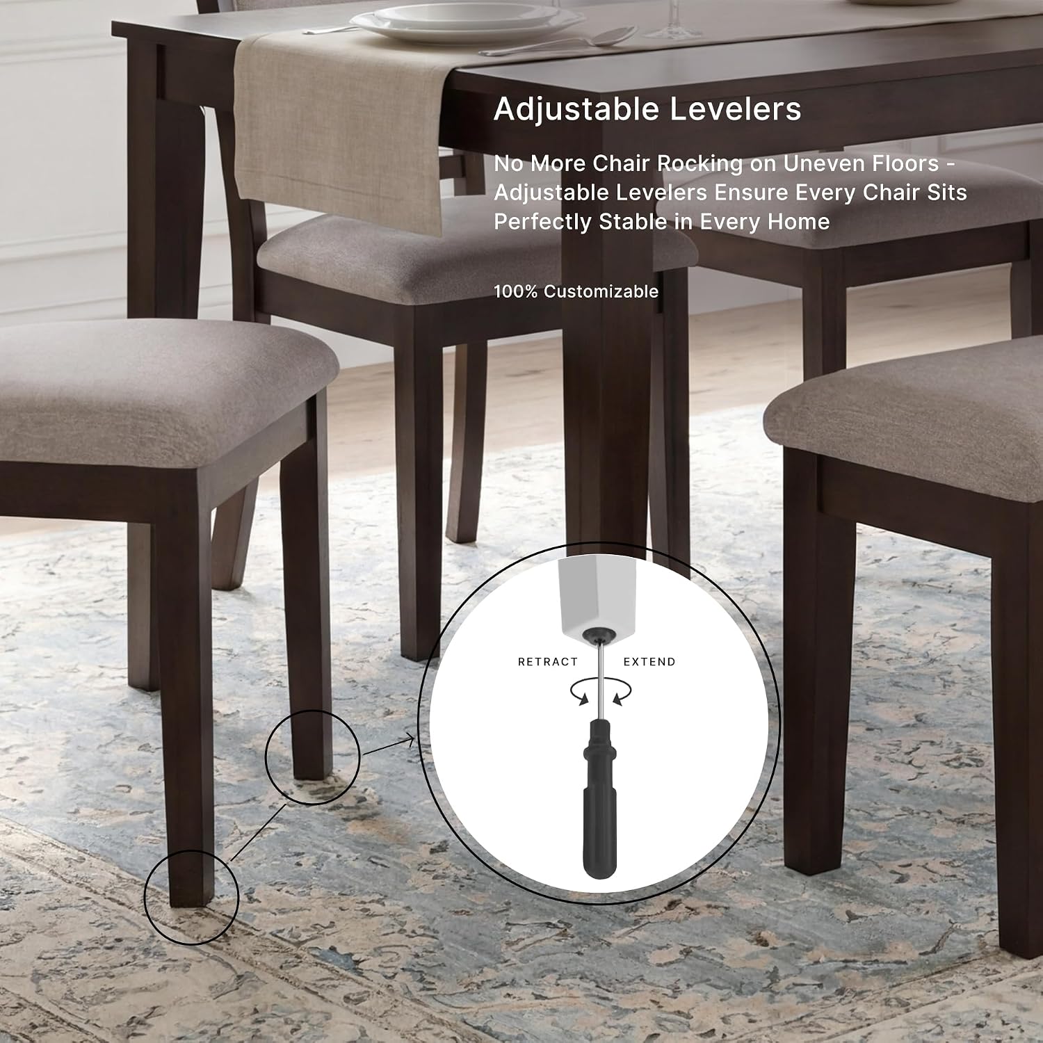 Signature Design by Ashley Langwest Dining Table Set for 6, Transitional 6-Piece Wood Kitchen Table and Chairs Set with Bench, Cushioned Seats, Cherry Brown