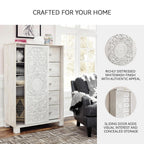 Signature Design by Ashley Paxberry Boho 5 Drawer Dressing Chest with Slider Door & 3 Adjustable Shelves, Whitewash
