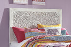 Signature Design by Ashley Paxberry Twin Headboard, Whitewash Carved Medallion Panel, Engineered Wood, Adjustable Height for Girls Youth Bedroom