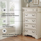 Signature Design by Ashley Realyn French Country 5 Drawer Chest, Tipover Restraint Device, 2-tone Finish, Wood, 40.13" W x 18.13" D x 58.13" H, Chipped White