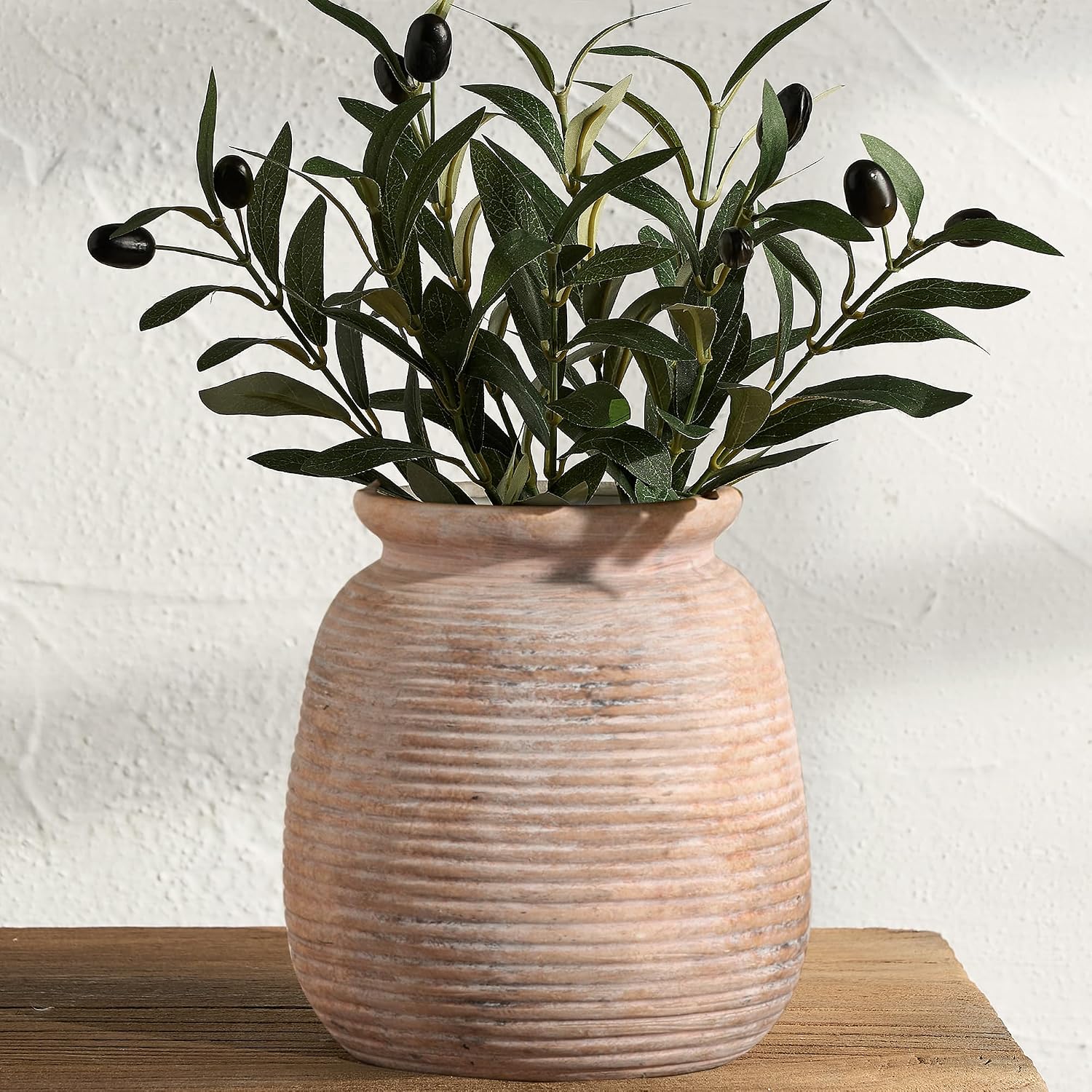 Ceramic Flowers Rustic Vase, Neutral Pottery Farmhouse Vases Home Decor, 7.48" Terracotta Pampas Decorative Vase for Table Entryway Mantel Bookshelf Bedroon Bathroom Living Room