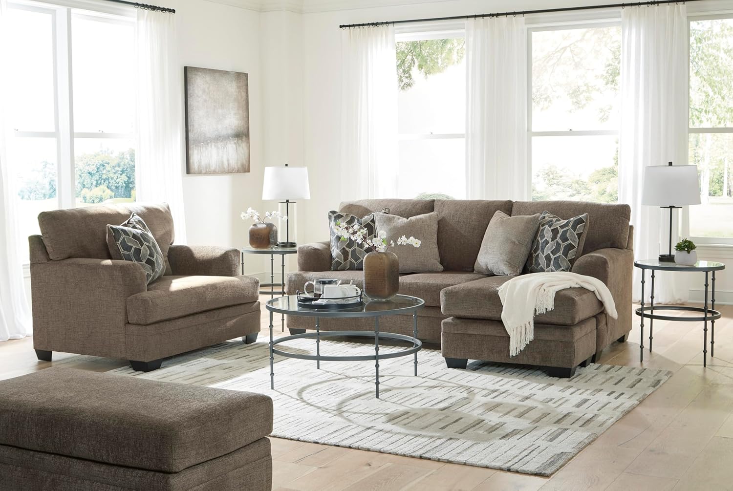 Signature Design by Ashley Stonemeade Upholstered Ottoman, Oversized Contemporary Footrest, 100% Polyester Chenille, Ideal for Living Room Seating, Nutmeg Brown, 44" W