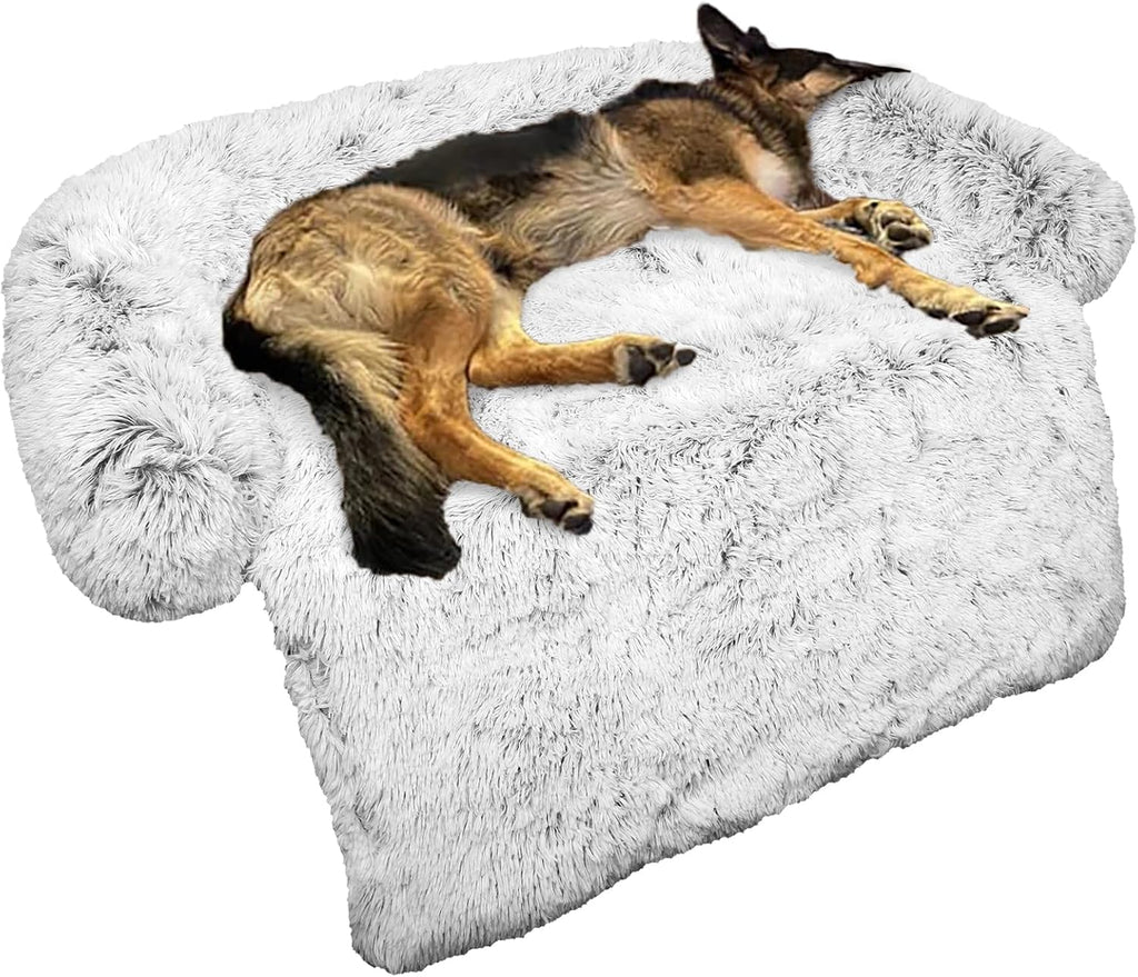 GGIB Cooling Dog Bed Mat with Bolster Pillow Washable Dog Couch Cover Breathable Summer Pet Couch Bed Protector Indoor(Large, Cooling Grey)