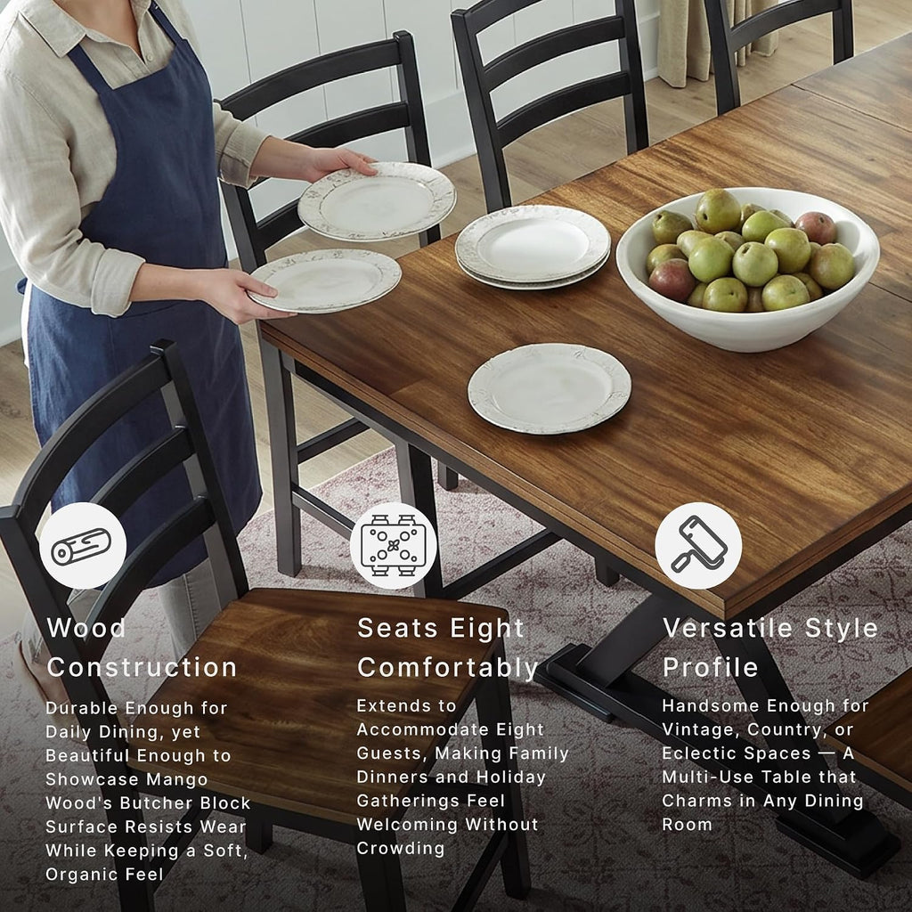 Signature Design by Ashley Wildenauer Dining Extension Table, 18" Self-Storing Butterfly Leaf, Hardwood Solids, Mango Veneer & MDF Substrate, Seats 6 to 8 for Kitchens, Black & Dark Brown, 78"