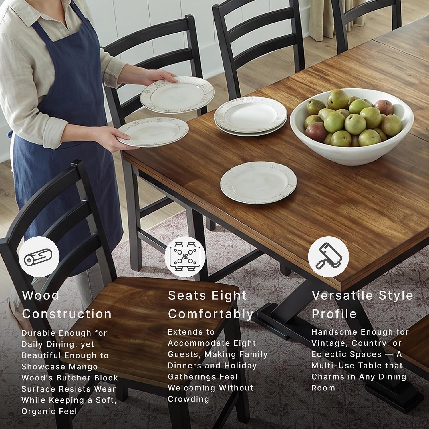 Signature Design by Ashley Wildenauer Dining Extension Table, 18" Self-Storing Butterfly Leaf, Hardwood Solids, Mango Veneer & MDF Substrate, Seats 6 to 8 for Kitchens, Black & Dark Brown, 78"